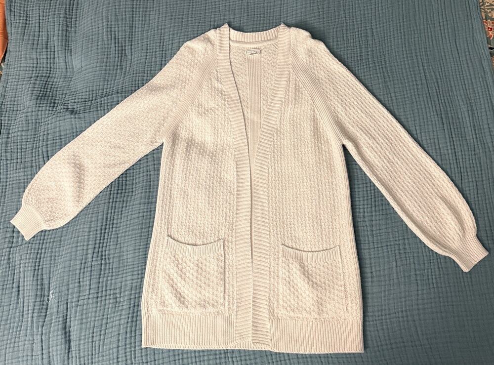 Fat Face Ivory Textured Cardigan Sweater Women’s Size 10 Open Soft Minimalist